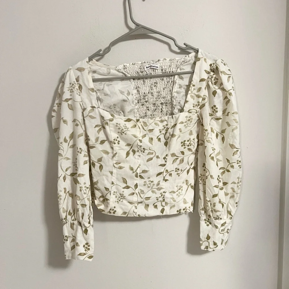 Reformation Smocked linen blouse